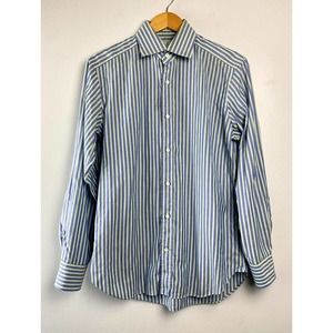 Truzzi Milano Shirt Blue Green Striped Italy Mens Size 15.5 / 39 Medium